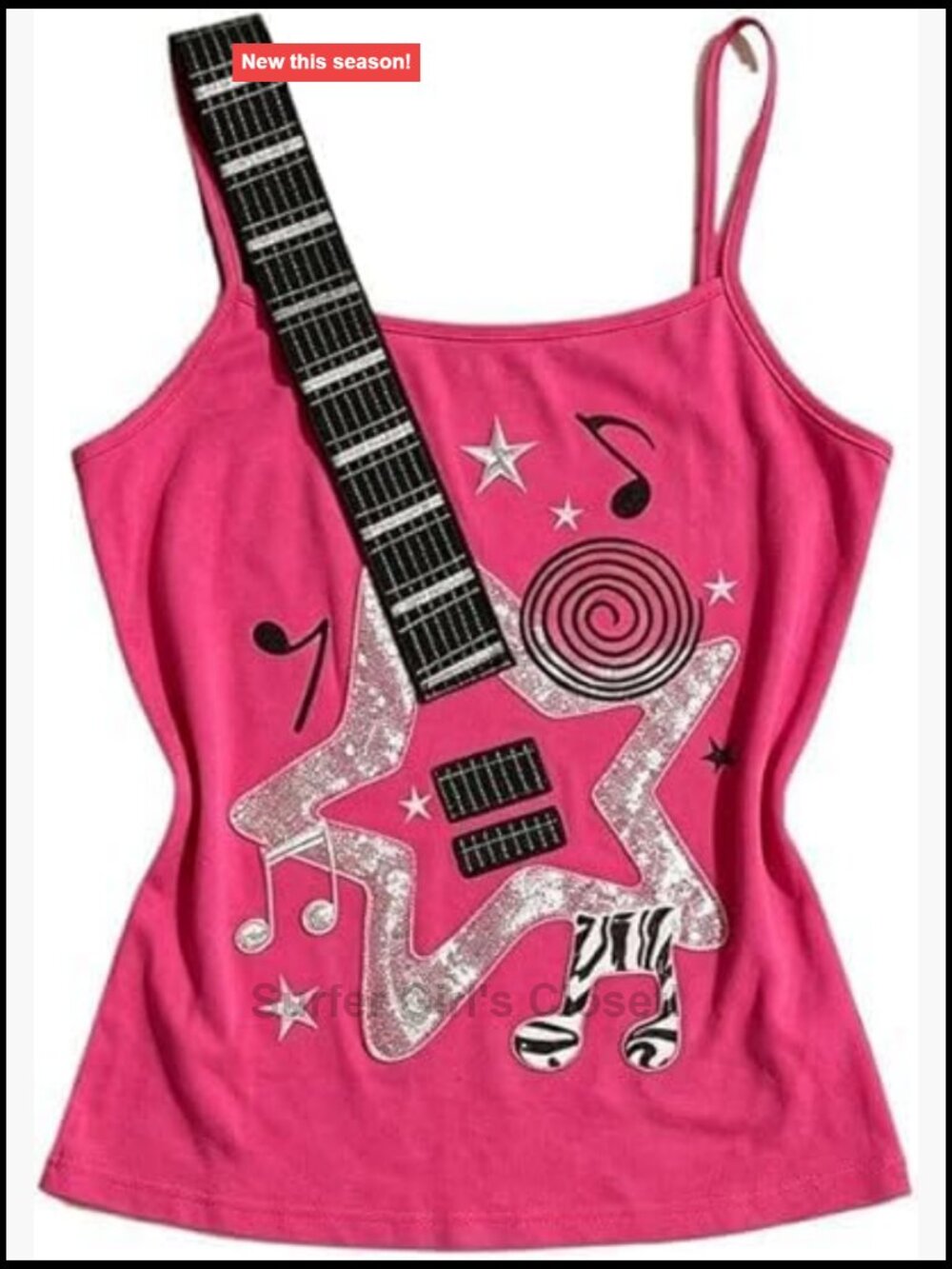 Guitar Graphic Spaghetti Strap Crop Top Y2K Grunge Tank Cute Fairycore Summer
